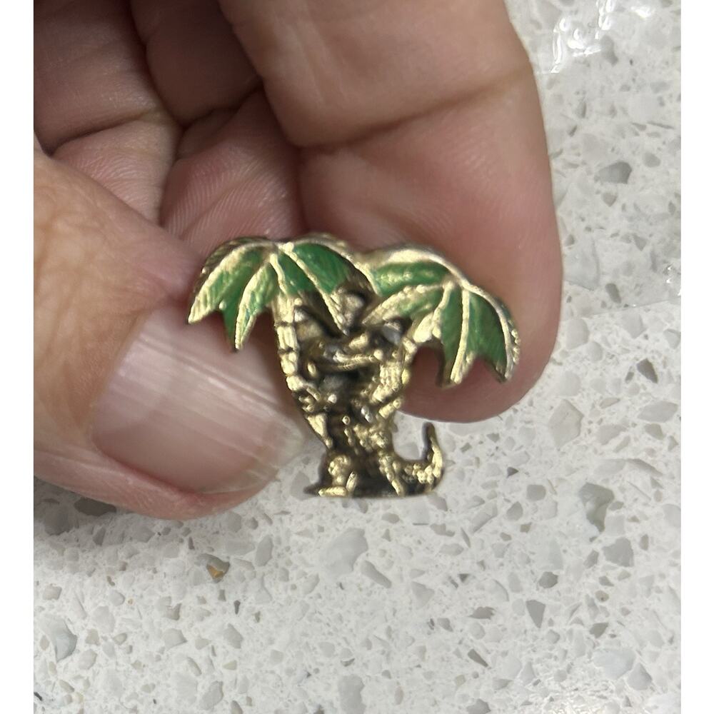 Alligator Vintage SMALL Tie Tack Lapel Pin crocodile Palm Trees